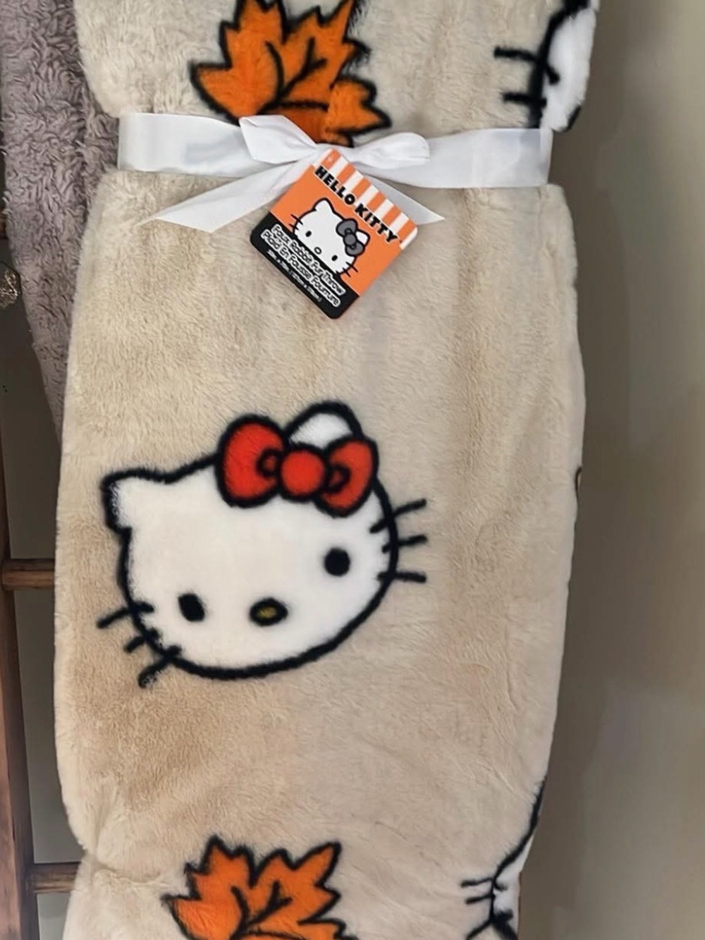 Hello Kitty Faux Rabbit Fur Throw 50” x70” Fall Autumn Leaves 🍂